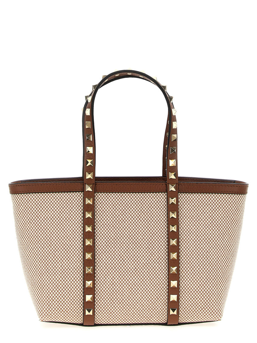 Beige Rockstud Top Zip Small Tote 1