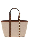 Beige Rockstud Top Zip Small Tote 1