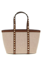 Beige Rockstud Top Zip Small Tote 1