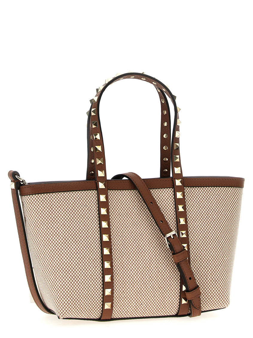 Beige Rockstud Top Zip Small Tote 2