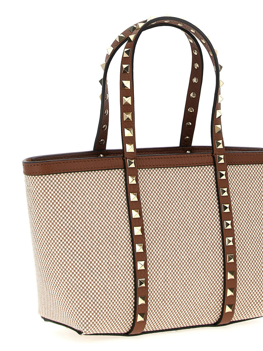 Beige Rockstud Top Zip Small Tote 3