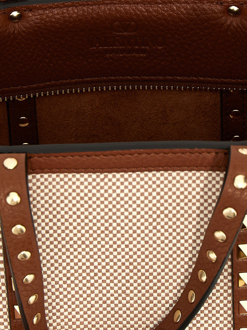 Beige Rockstud Top Zip Small Tote 4