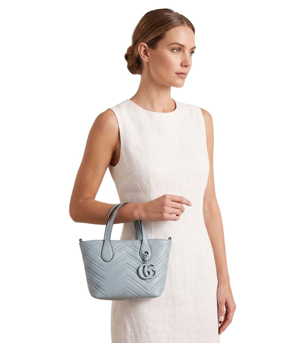 Light Blue GG Marmont Small Tote 5