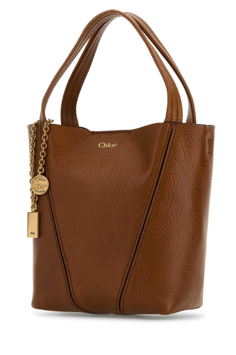 Caramel leather small Spin shopping bag 2