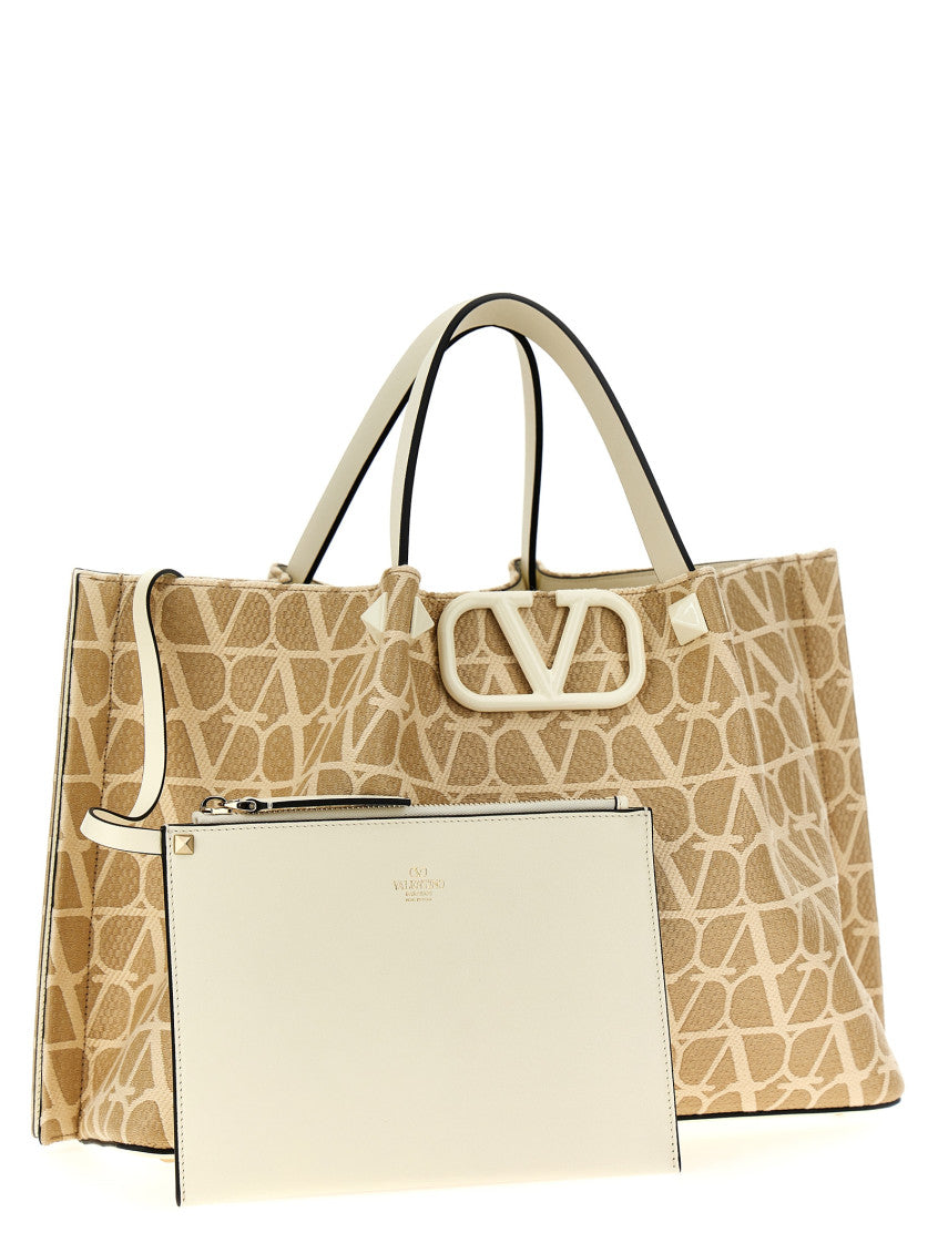 Beige Valentino Garavani VLogo Signature shopping bag 3