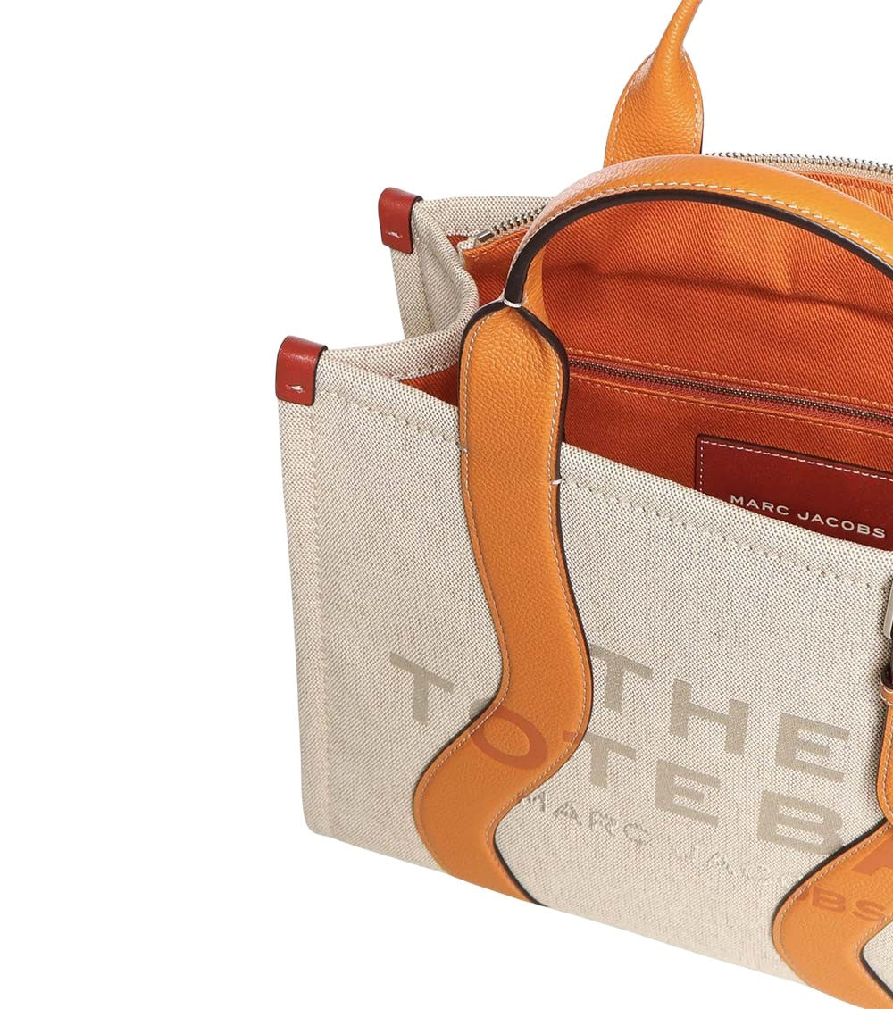 Beige/Orange The Top Zip Medium Tote 3