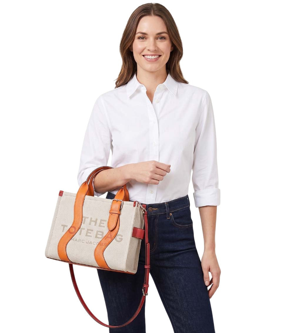 Beige/Orange The Top Zip Medium Tote 4
