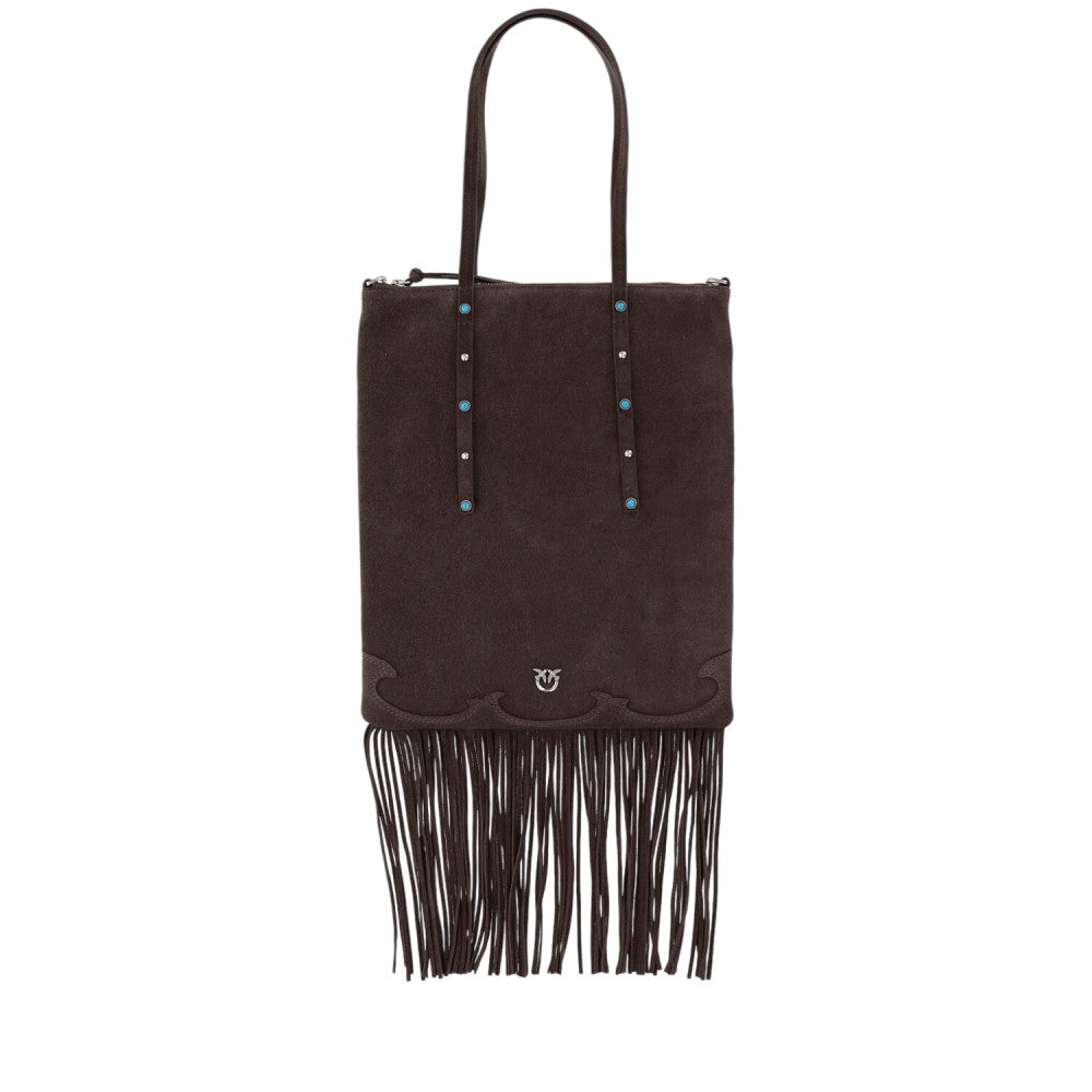 Brown Studded Top Zip Medium Tote 1