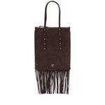 Brown Studded Top Zip Medium Tote 1