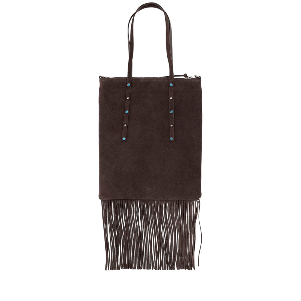 Brown Studded Top Zip Medium Tote 2