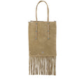 Beige Fringed Top Zip Medium Tote 1