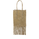 Beige Fringed Top Zip Medium Tote 1