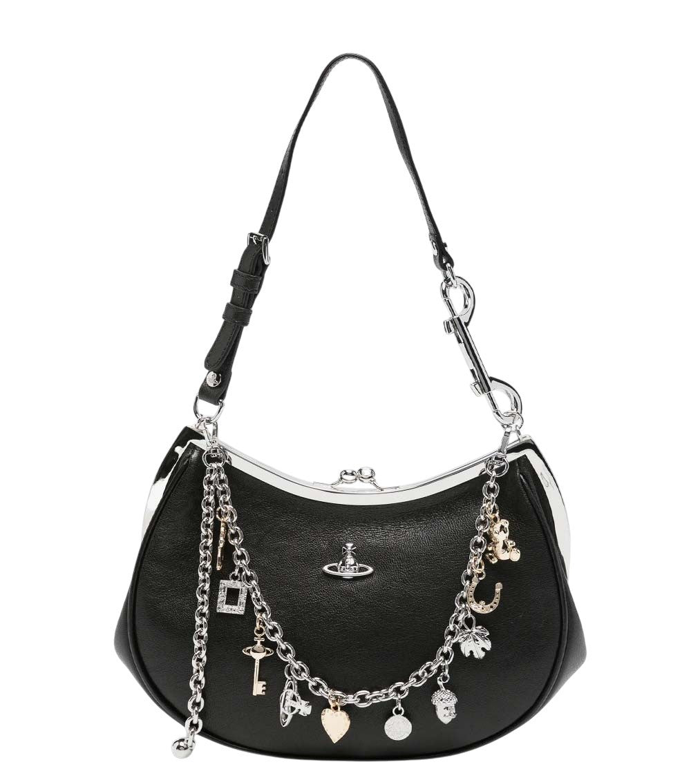 Black Charm Frame Small Shoulder Bag 1