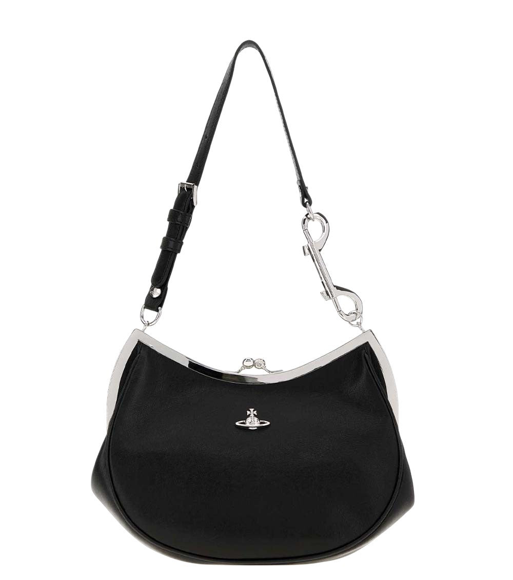 Black Charm Frame Small Shoulder Bag 2