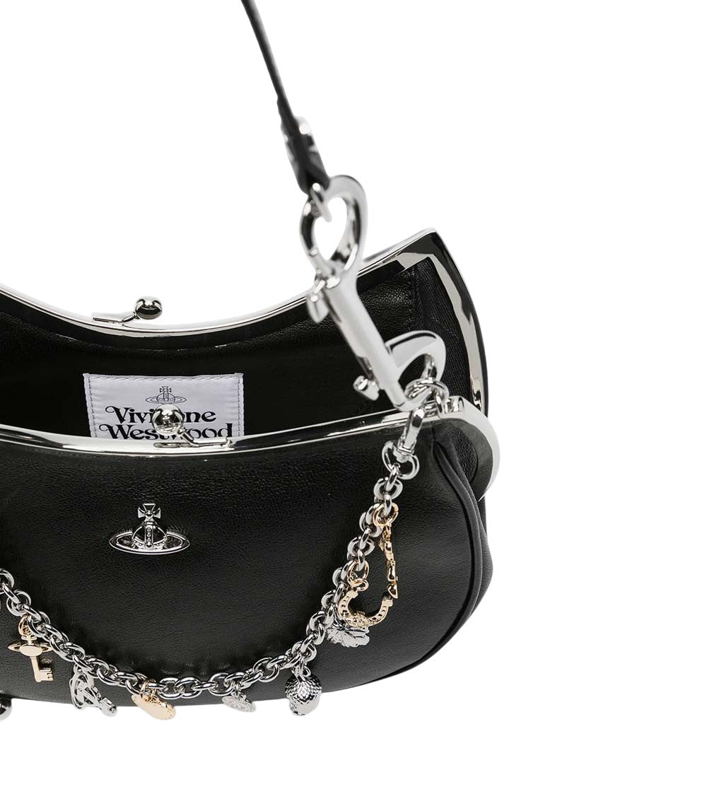 Black Charm Frame Small Shoulder Bag 5