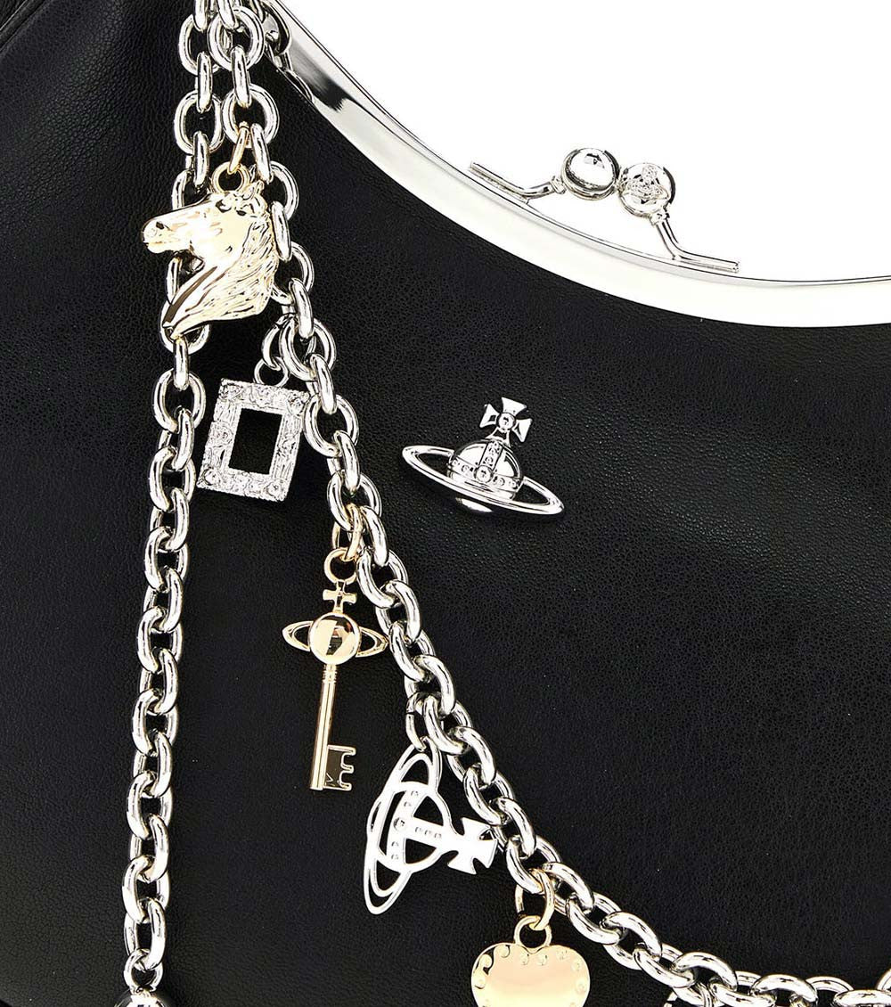 Black Charm Frame Small Shoulder Bag 6
