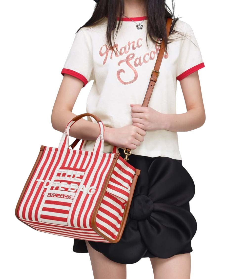 Red The Stripe Top Zip Medium Tote 6