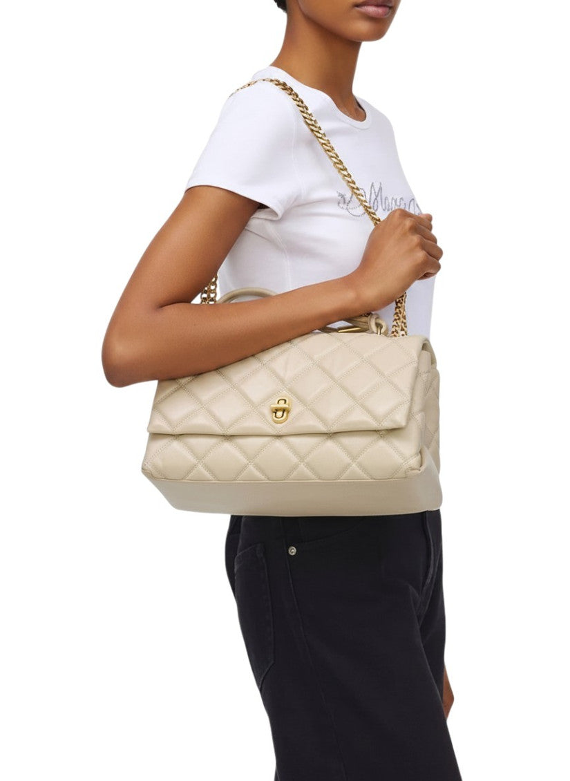 White Dual Quilted Large Shoulder Bag 4