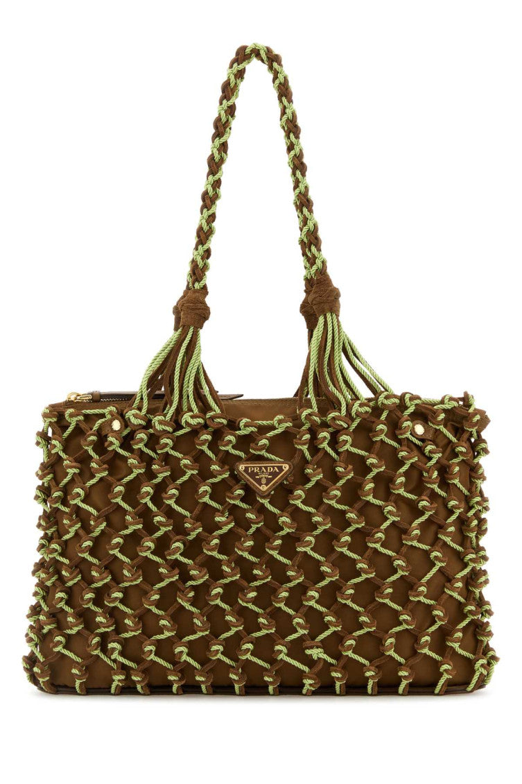 Brown Macrame Top Zip Tote 1