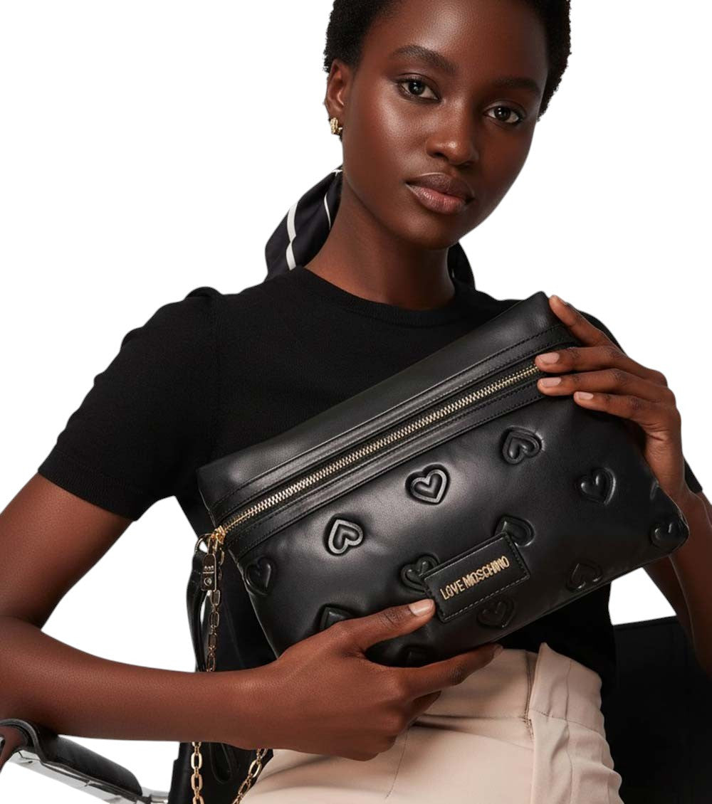 Black Embossed Hearts Medium Crossbody Bag 4