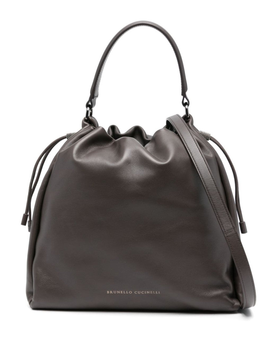 Dark Brown logo-debossed bucket bag 1