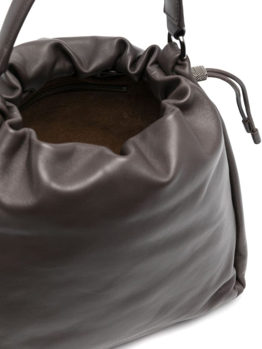 Dark Brown logo-debossed bucket bag 3
