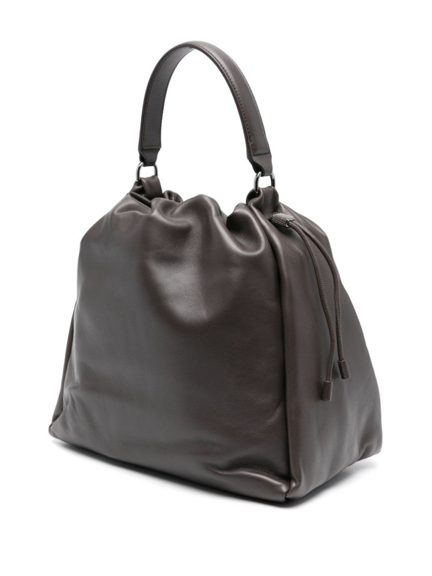 Dark Brown logo-debossed bucket bag 4