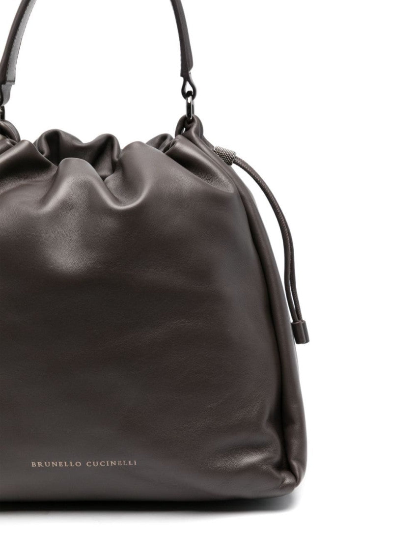 Dark Brown logo-debossed bucket bag 5