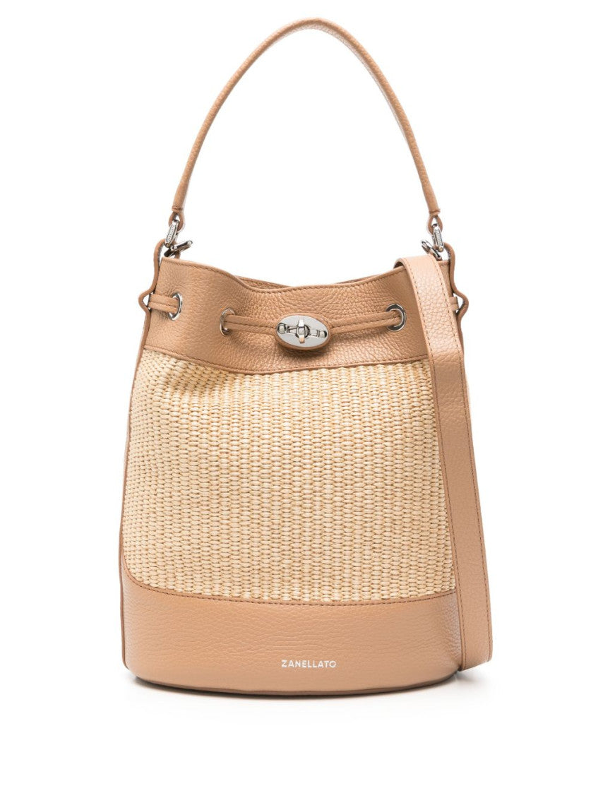 Beige Mondà Vimini Small Bucket Bag 1