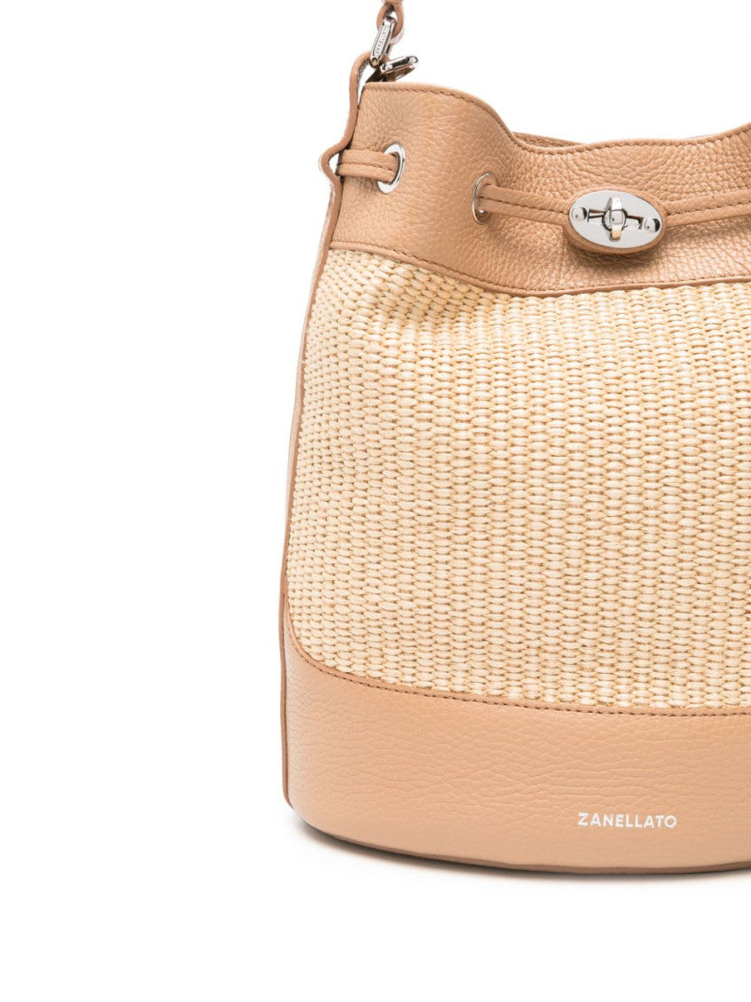 Beige Mondà Vimini Small Bucket Bag 3