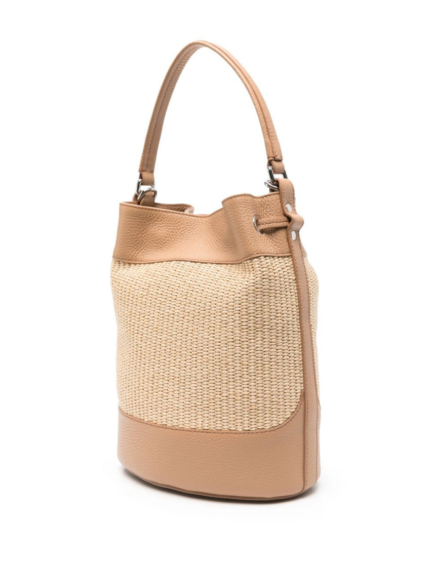 Beige Mondà Vimini Small Bucket Bag 4