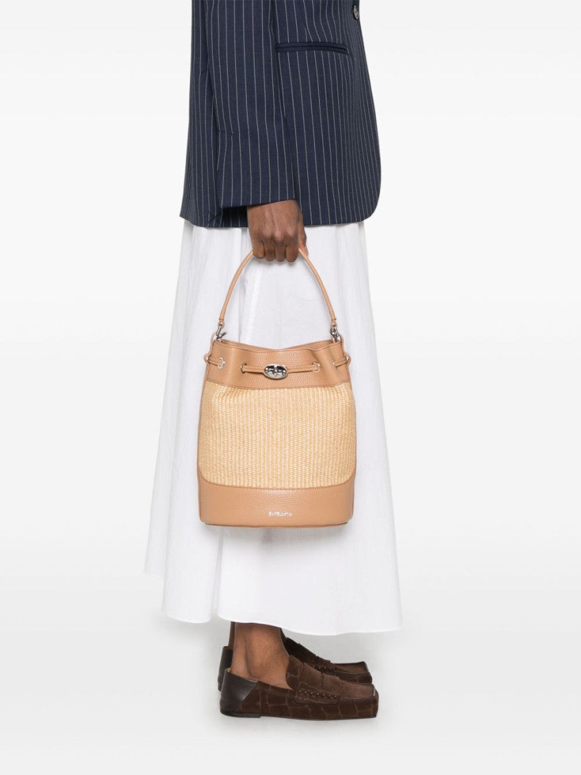 Beige Mondà Vimini Small Bucket Bag 5