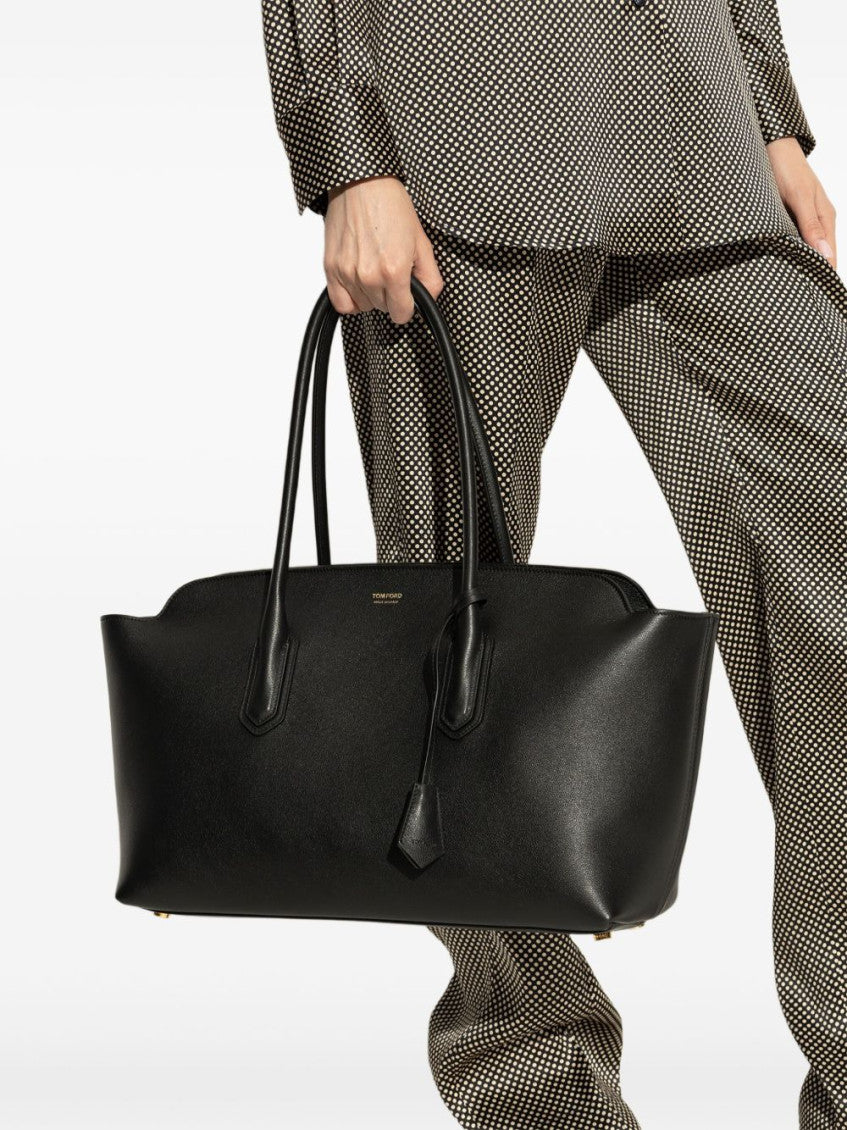 Black Logo Top Zip Large Tote 4