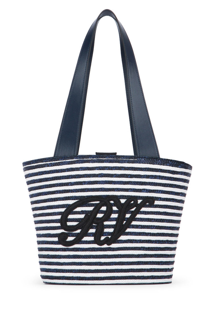 Blue Striped Top Zip Tote 1