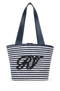 Blue Striped Top Zip Tote 1