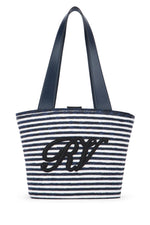 Blue Striped Top Zip Tote 1