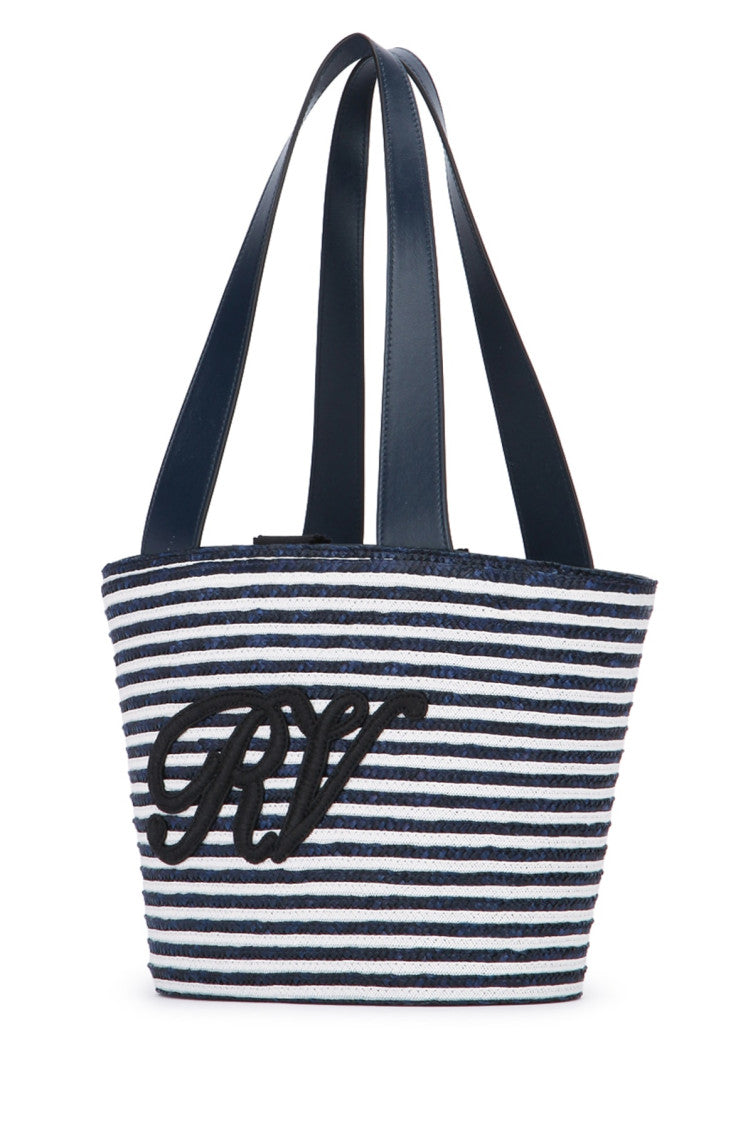 Blue Striped Top Zip Tote 2