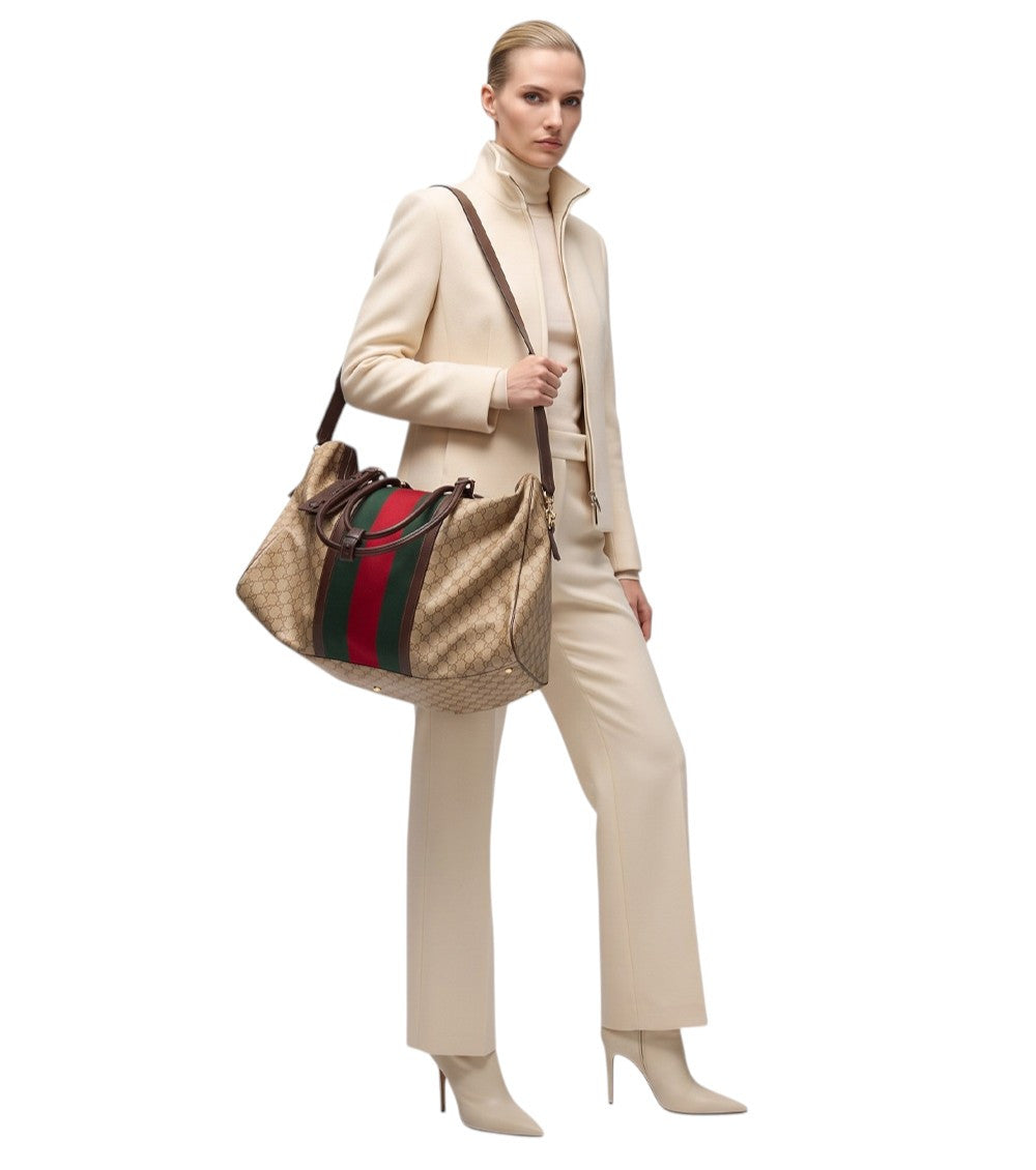Beige GG Medium Duffle Bag 6