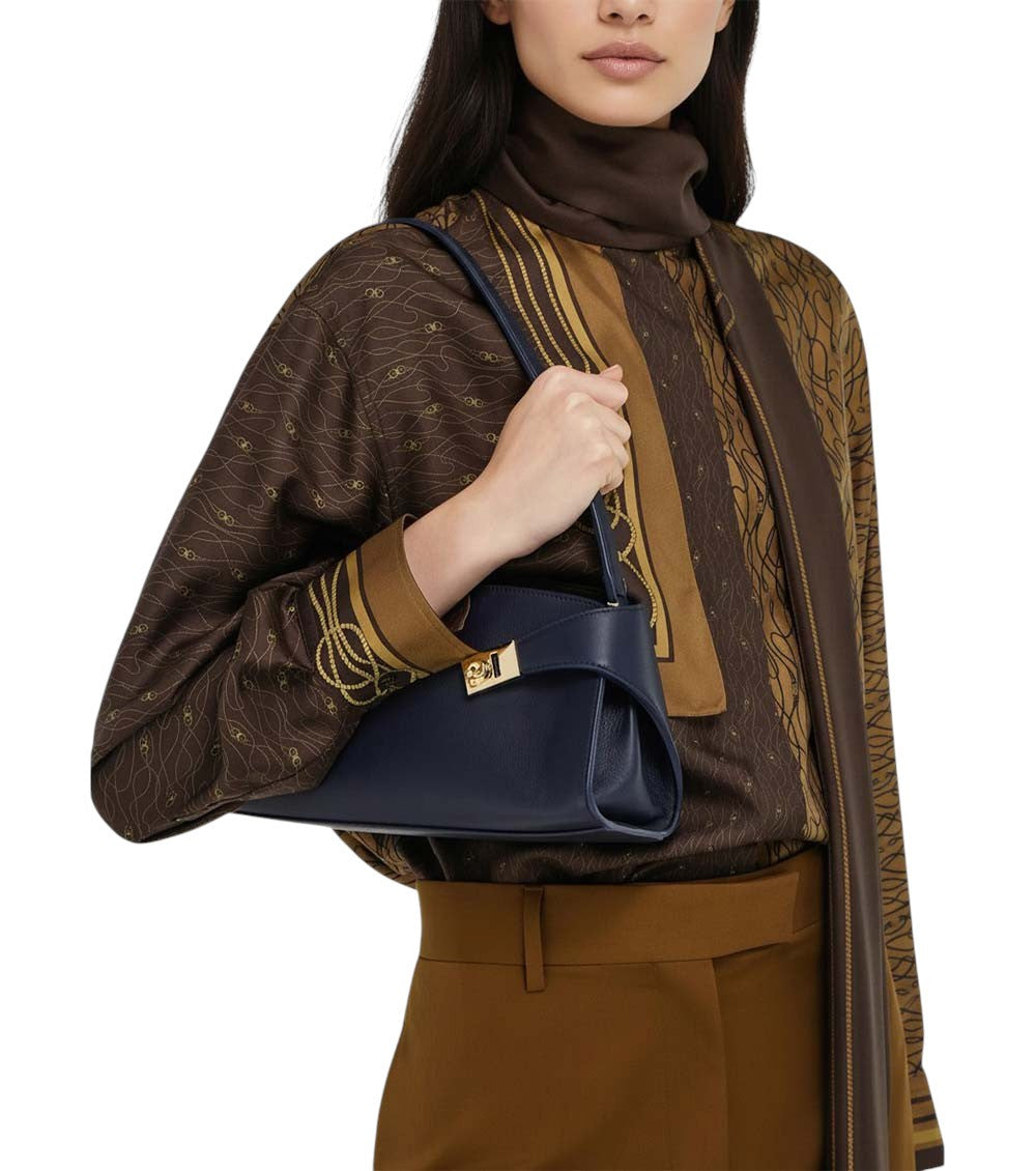 Navy Blue Hug East-West Large Shoulder Bag 5