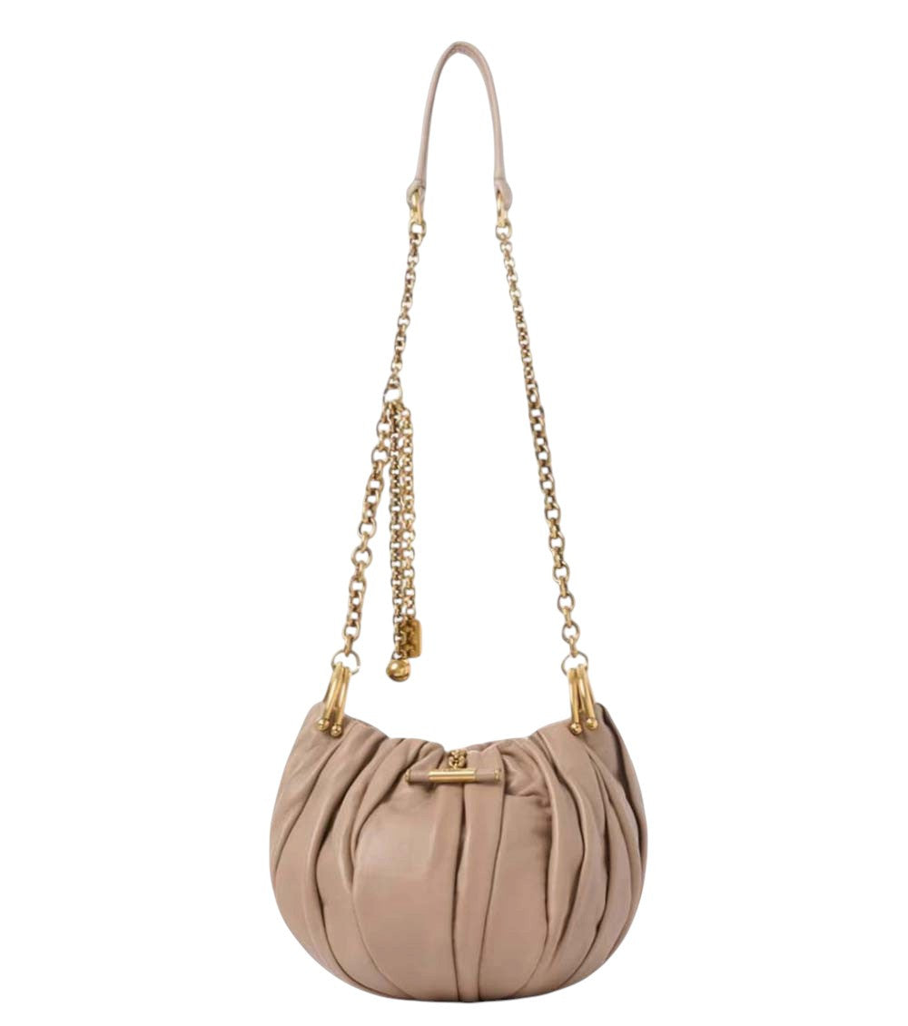 Beige Plisse Medium Shoulder Bag 1