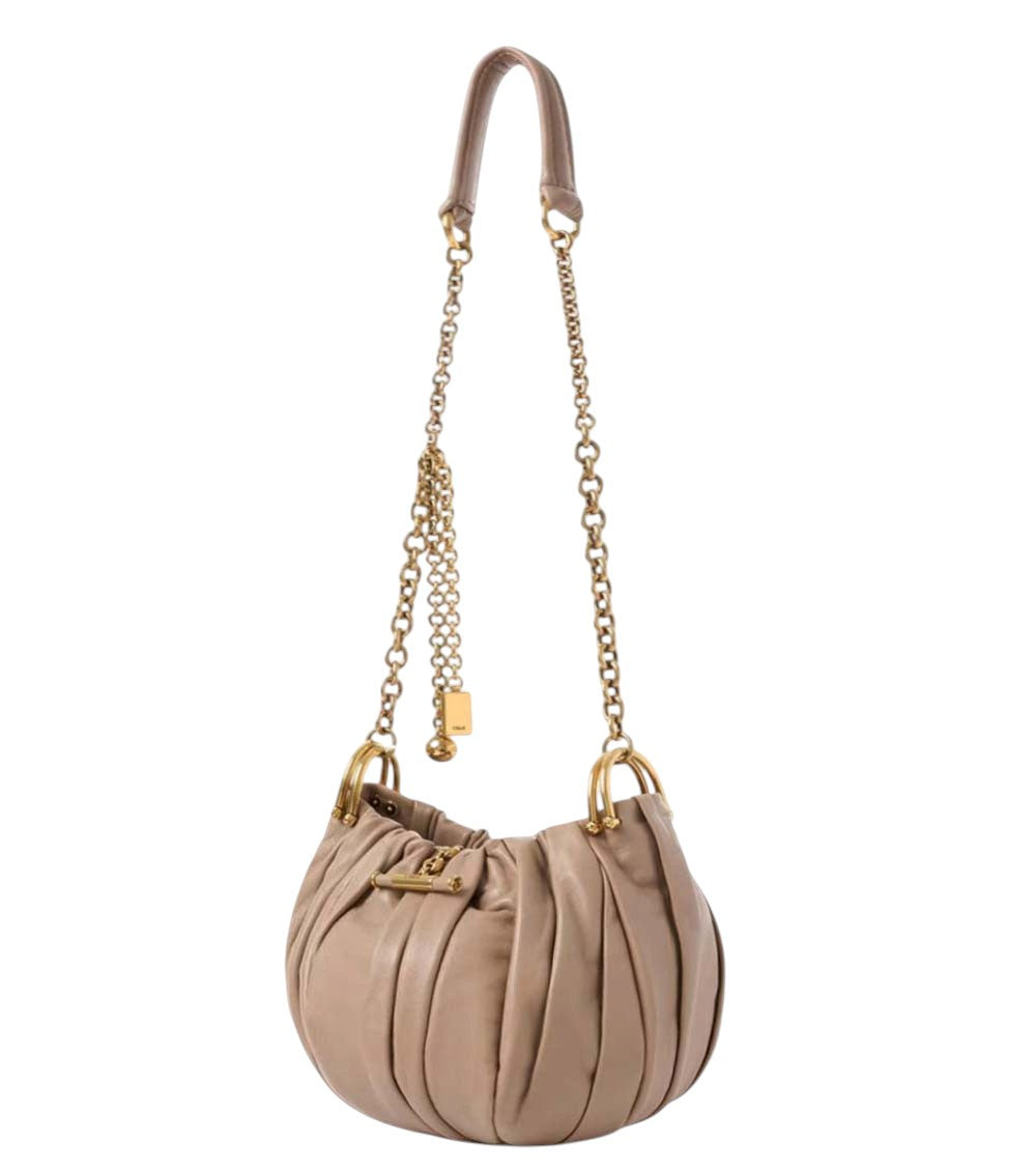 Beige Plisse Medium Shoulder Bag 2