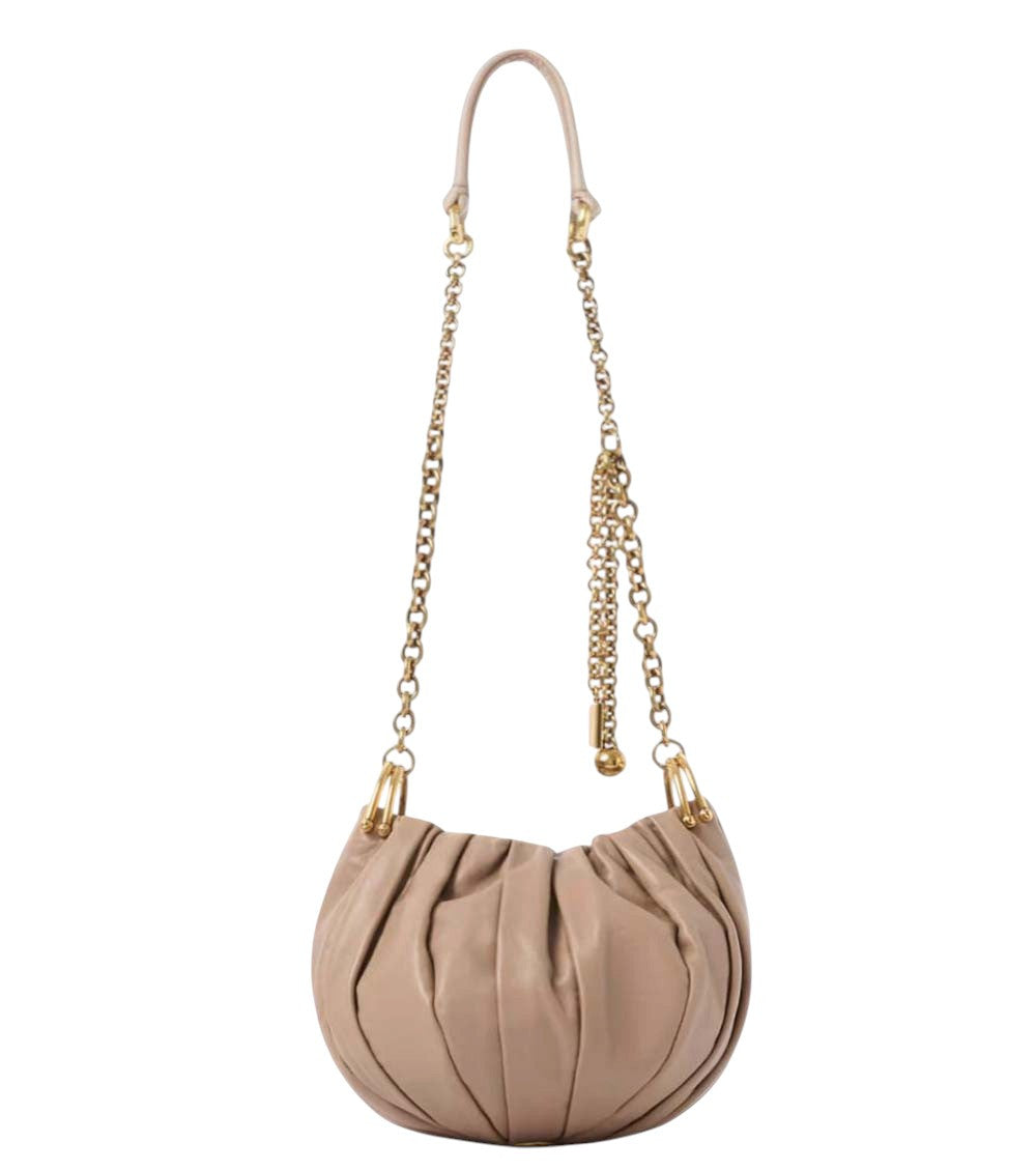 Beige Plisse Medium Shoulder Bag 3