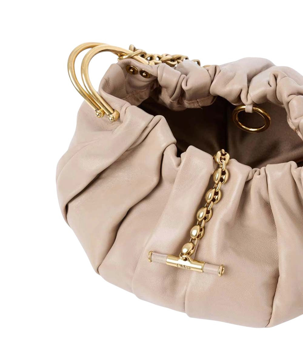 Beige Plisse Medium Shoulder Bag 4