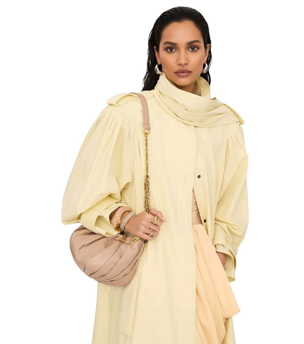 Beige Plisse Medium Shoulder Bag 6