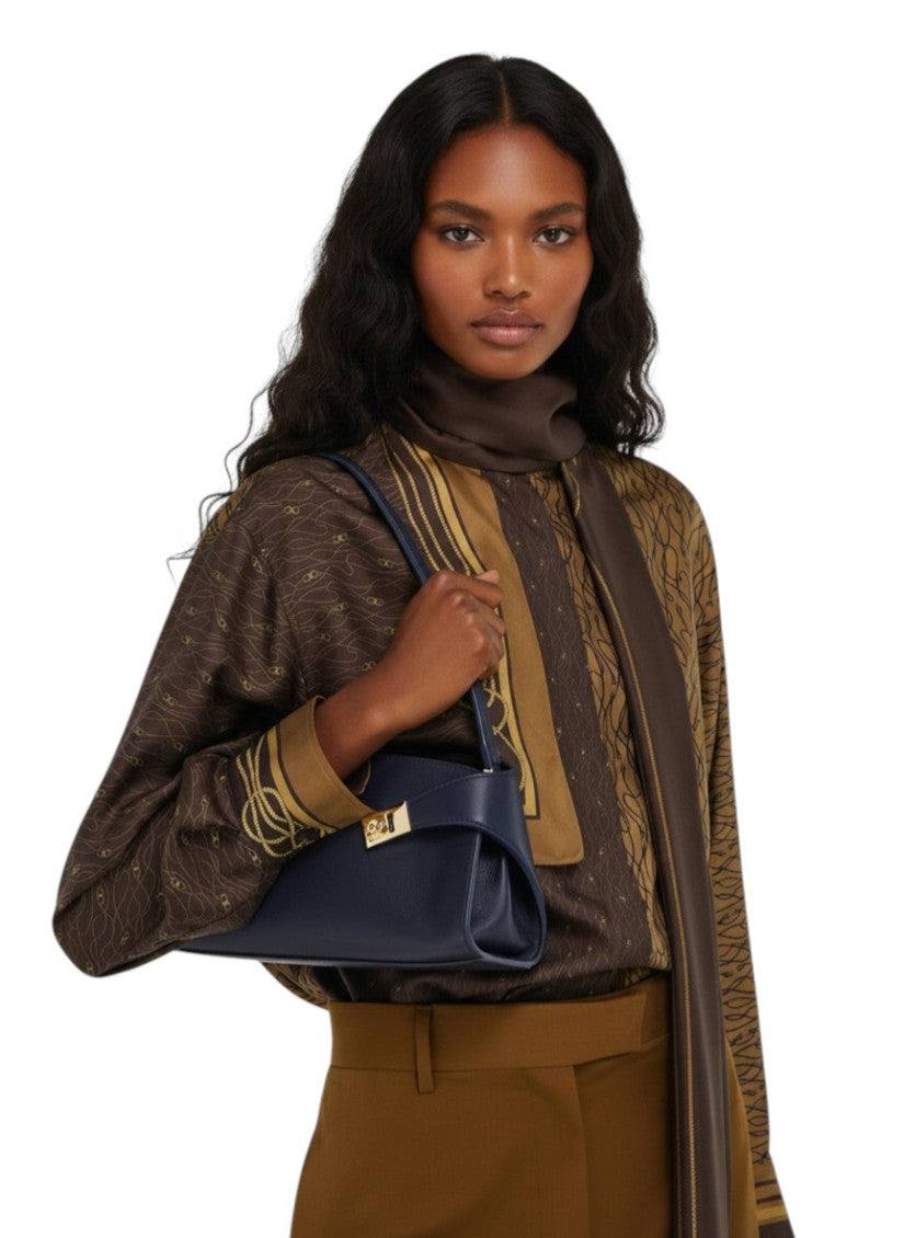 Navy Blue Hug Large Shoulder Bag 4