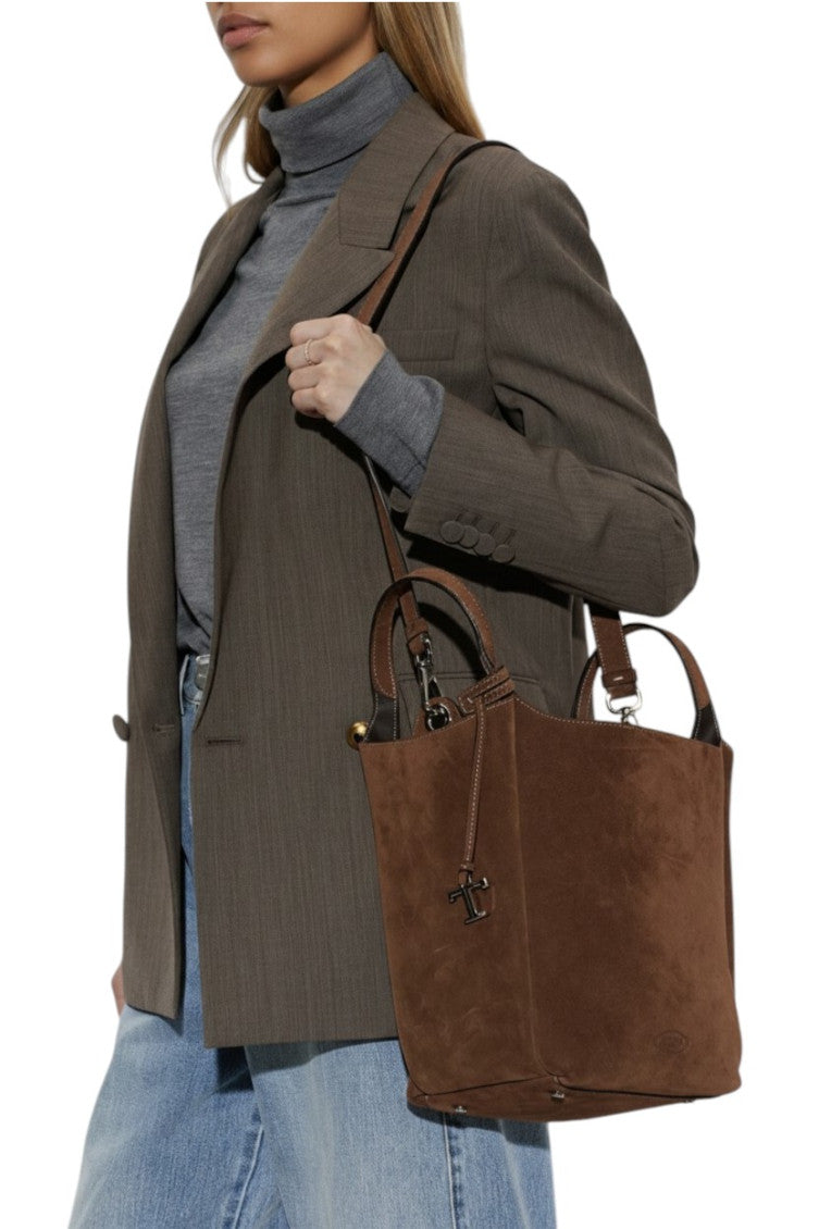 Brown Suede Small Bucket Bag 5