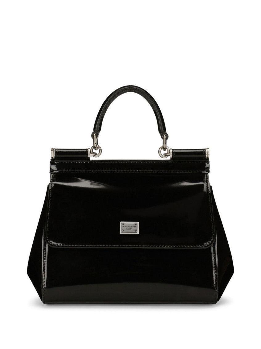 Black Sicily medium shiny leather handbag 1
