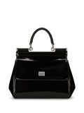 Black Sicily medium shiny leather handbag 1