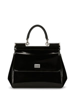 Black Sicily medium shiny leather handbag 1