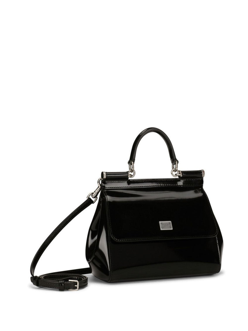 Black Sicily medium shiny leather handbag 2